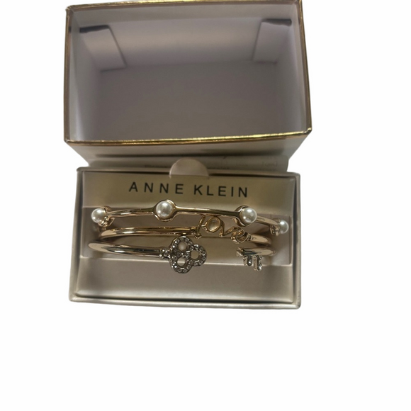 Anne Klein Gold Bangle Set with Pearls and Crystals - Picture 1 of 6